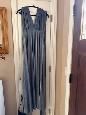 Elegant Dusty Blue Infinity Multi-way Wrap Velvet Maxi Dress